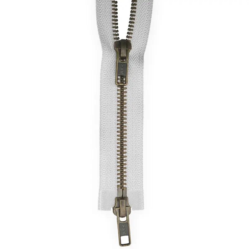 Ykk Antique Brass Two Way Open End Zip, White 1