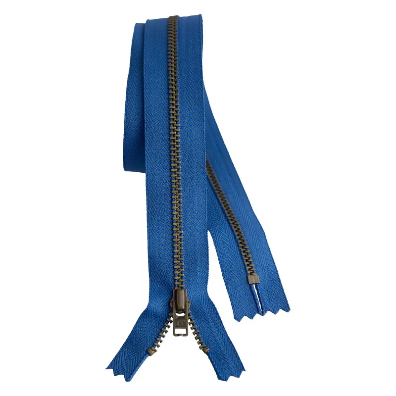 Ykk Metal Dress Zip | Antique Brass - Saxe Blue 1