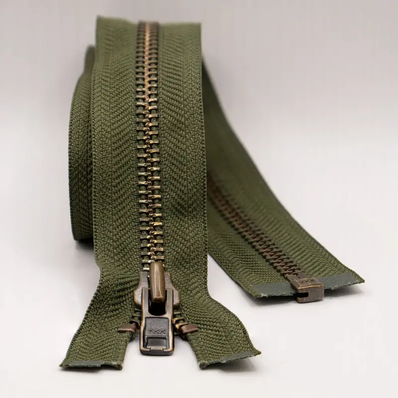 Ykk Open End Zip - Heavy Duty, Antique Brass | 566 Khaki 1