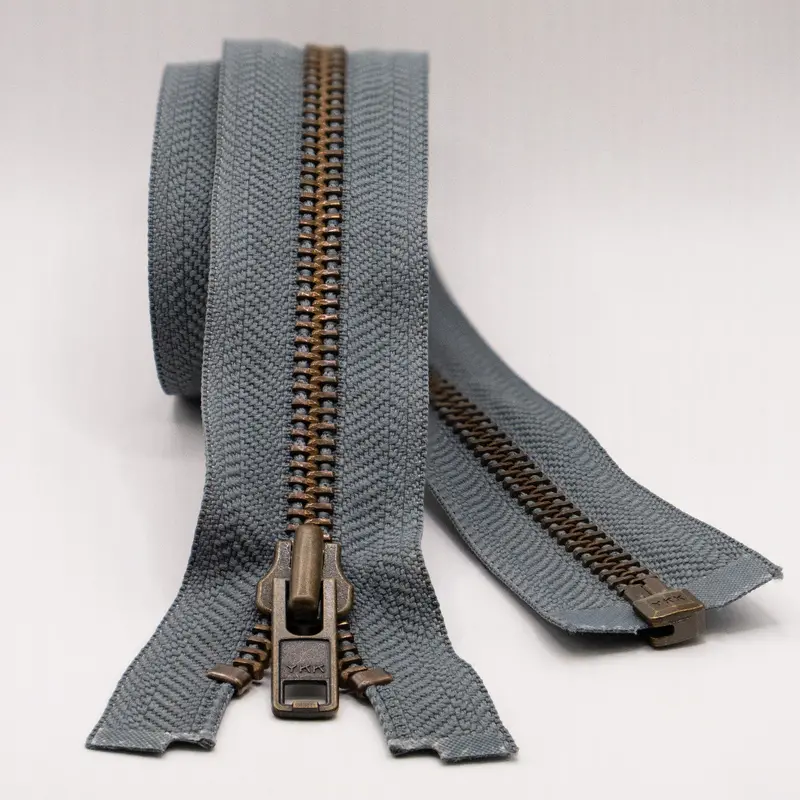 Ykk Open End Zip - Heavy Duty, Antique Brass |  578 Mid Grey 1