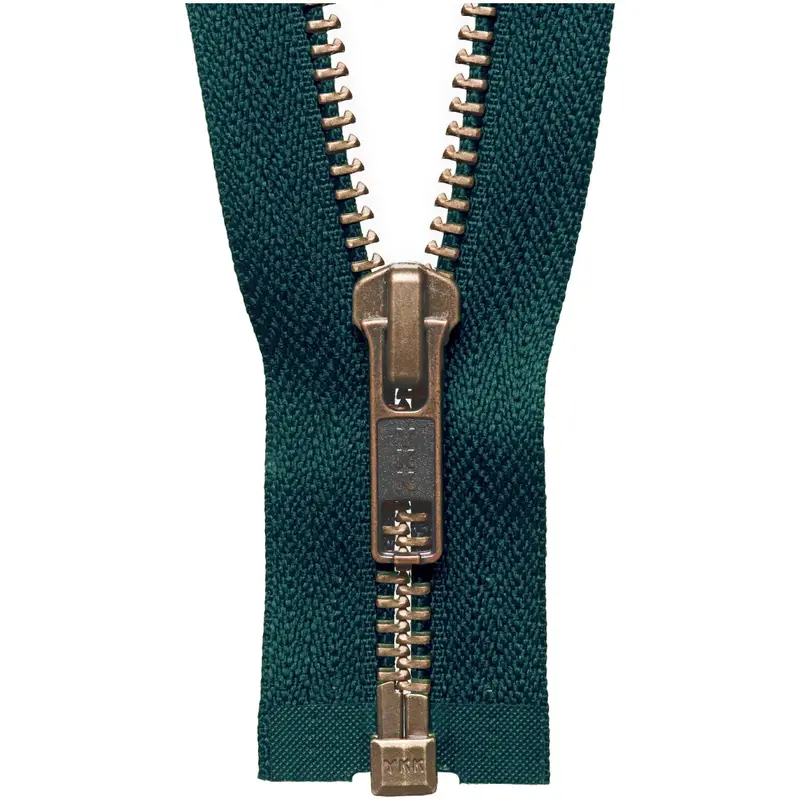 Ykk Open End Zip - Medium, Antique Brass 890 Bottle Green 1