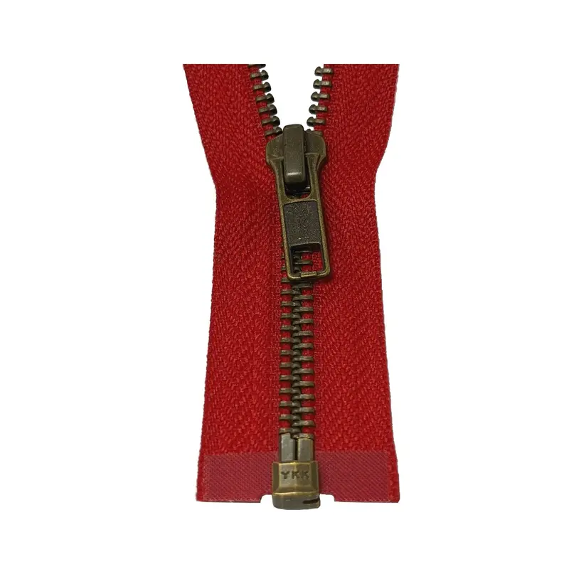 Ykk Open End Zip - Medium, Antique Brass Colour 519 Red 1
