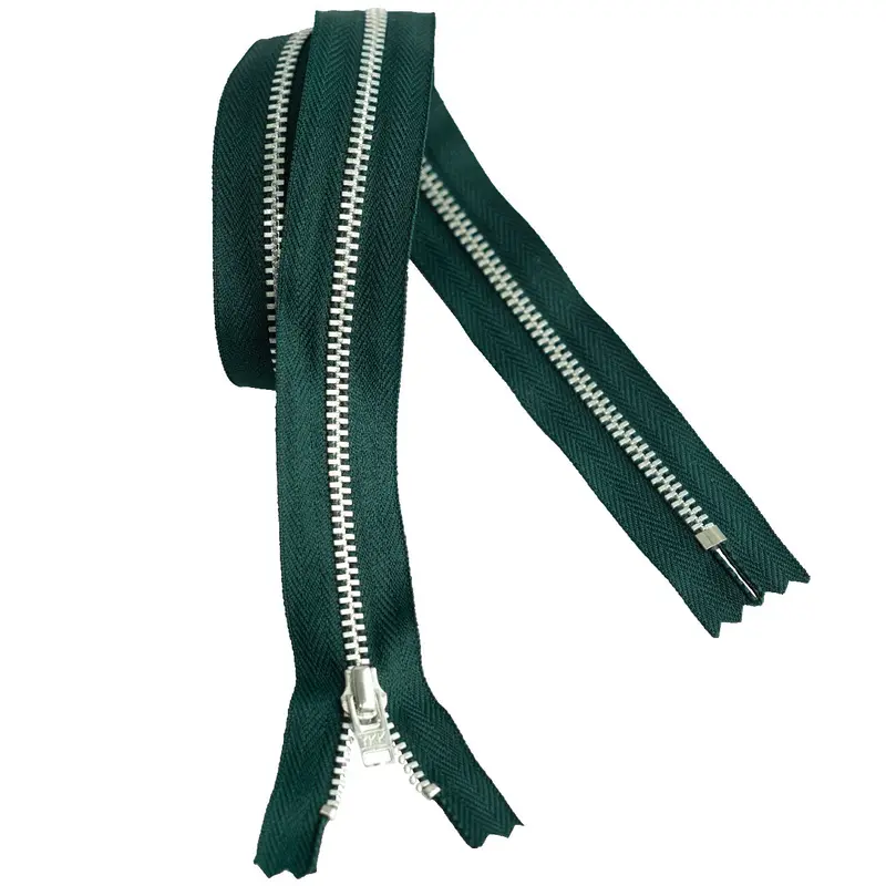 Ykk Silver Tooth Metal Dress Zips - Bottle Green 1