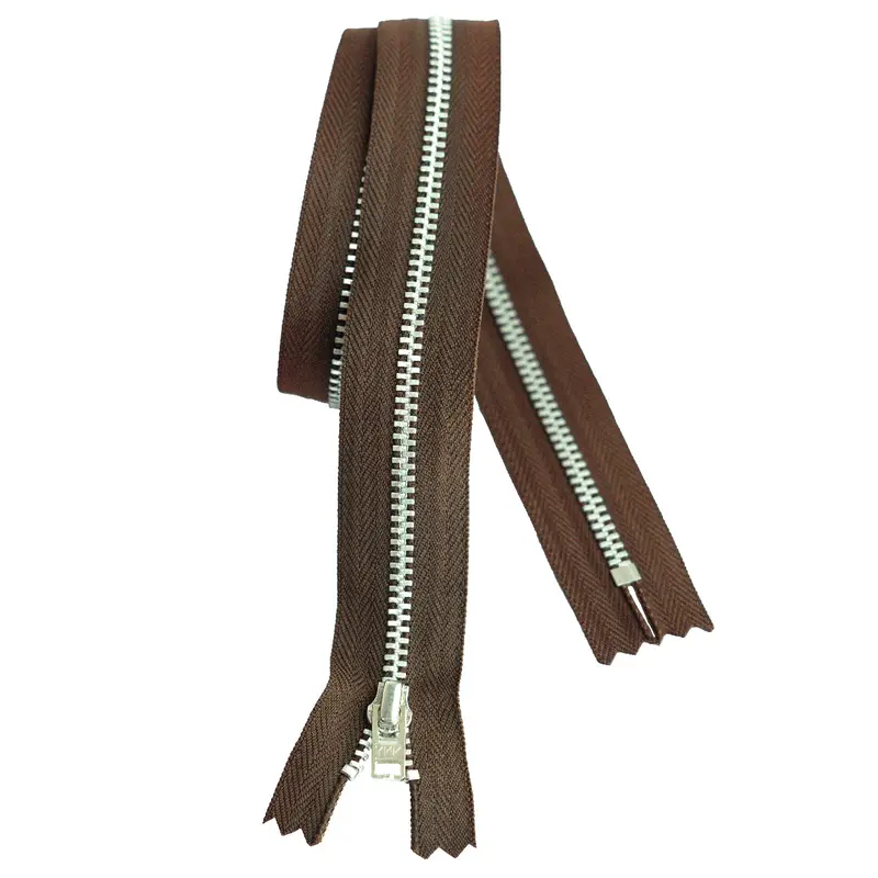 Ykk Silver Tooth Metal Dress Zips - Brown 1