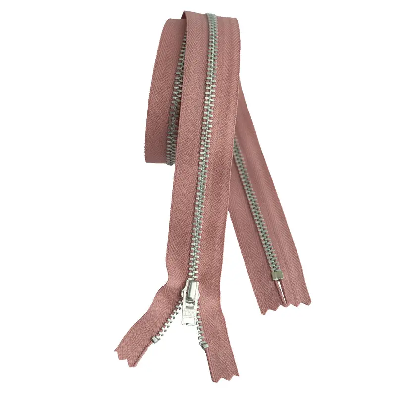 Ykk Silver Tooth Metal Dress Zips - Dusky Pink 1
