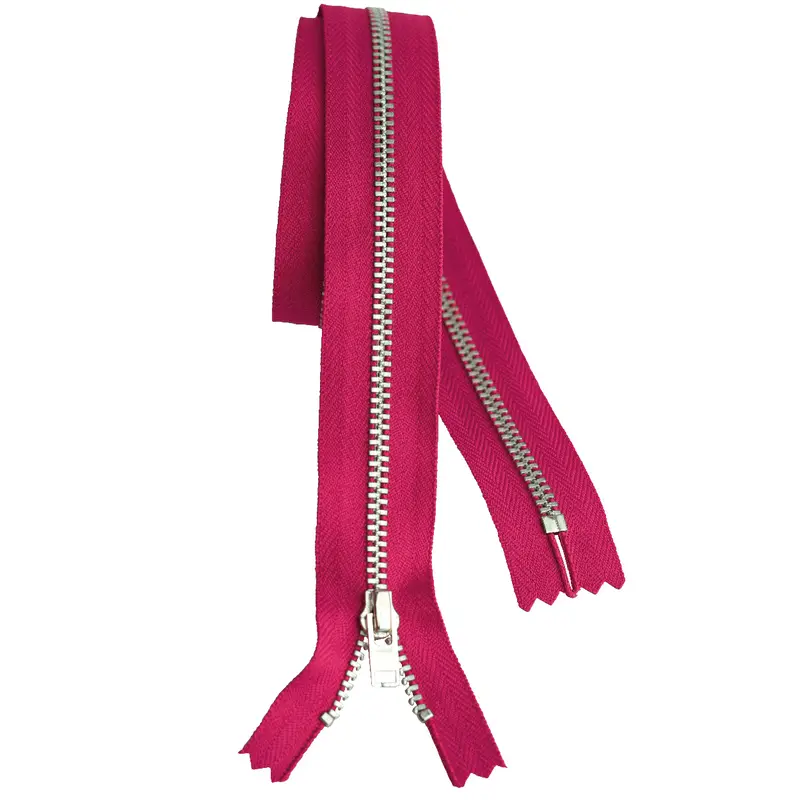 Ykk Silver Tooth Metal Dress Zips - Fuchsia Pink 1