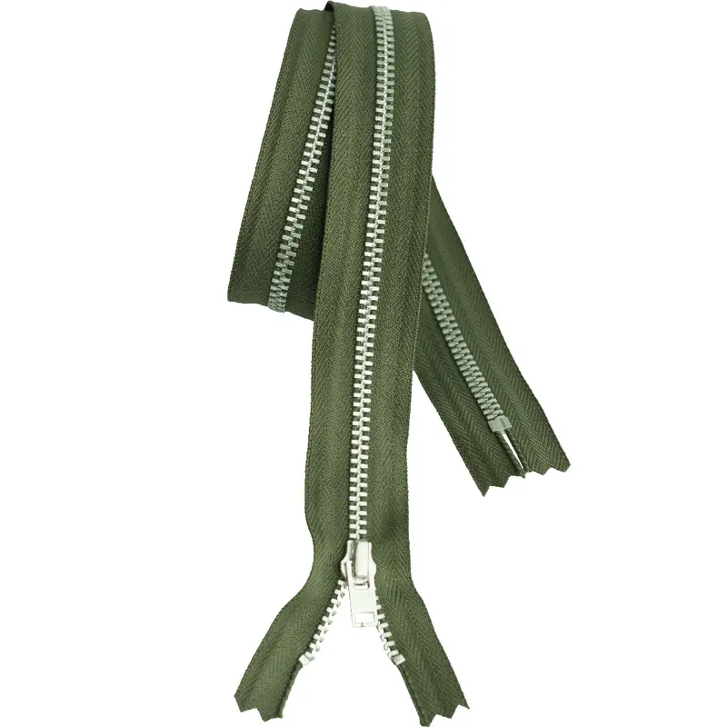 Ykk Silver Tooth Metal Dress Zips - Khaki 1