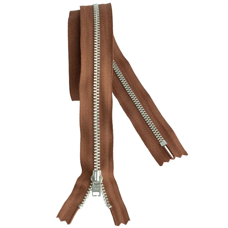 Ykk Silver Tooth Metal Dress Zips - Mid Brown 1