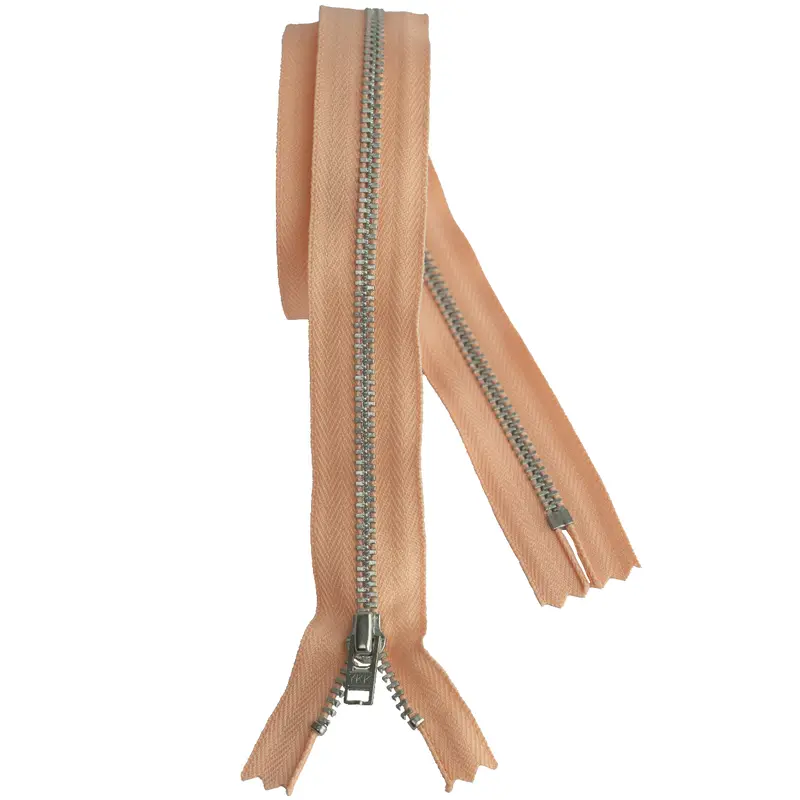 Ykk Silver Tooth Metal Dress Zips - Peach 1