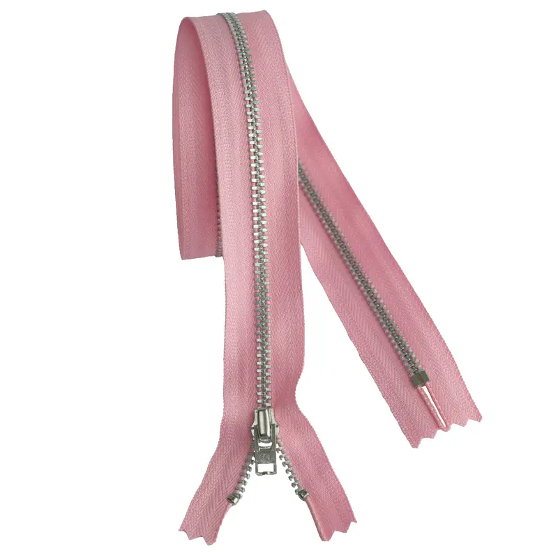 Ykk Silver Tooth Metal Dress Zips - Pink 1