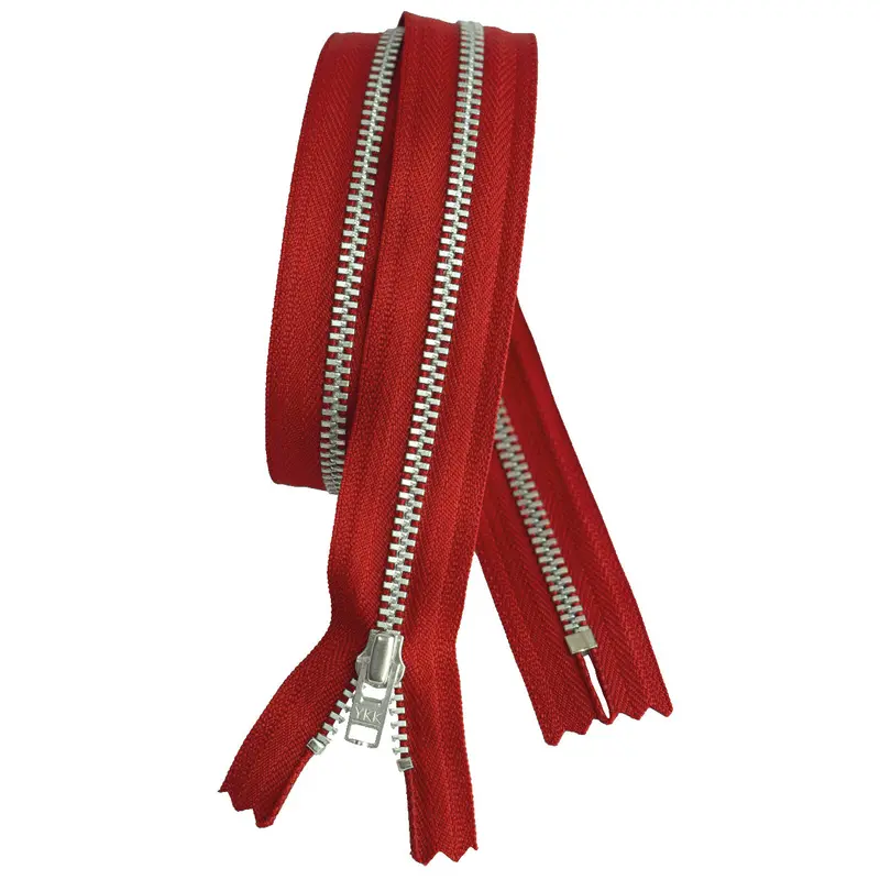 Ykk Silver Tooth Metal Dress Zips - Red 1