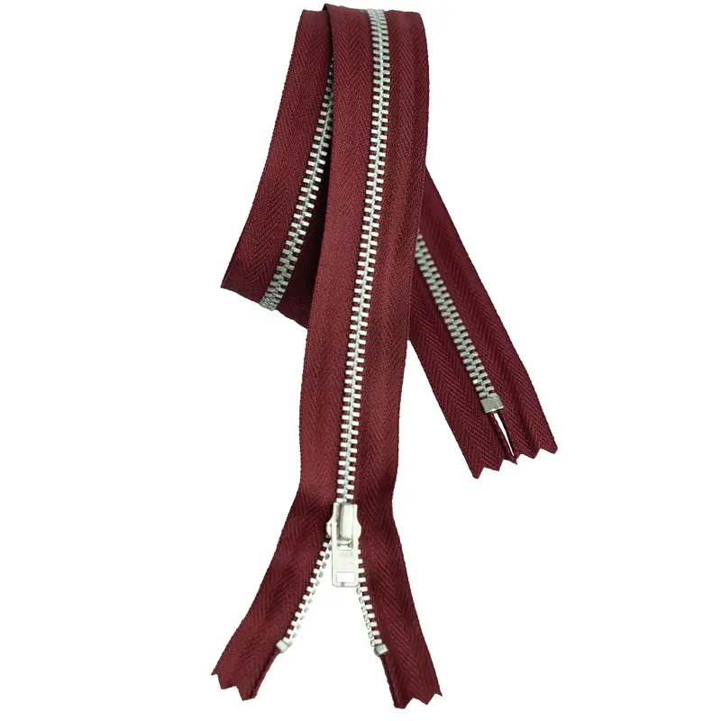 Ykk Silver Tooth Metal Dress Zips - Wine 1