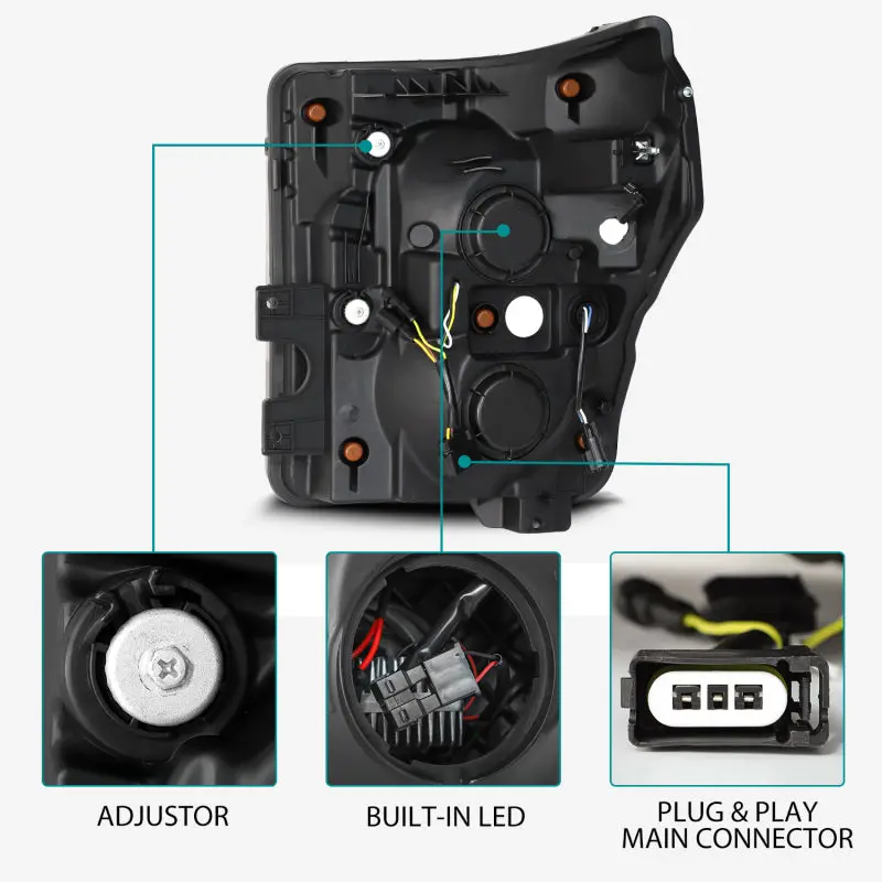 Alpharex Luxx Led Projector Headlights For 2011–2016 Ford F-350 Super Duty — Plank-Style Black Housing With Adaptive Lighting & Sequential Turn Signals 1