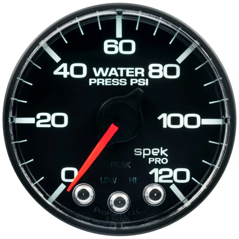 Autometer Spek-Pro Water Pressure Gauge – 2-1/16", 120 Psi, Stepper Motor, Peak & Warning Features 1
