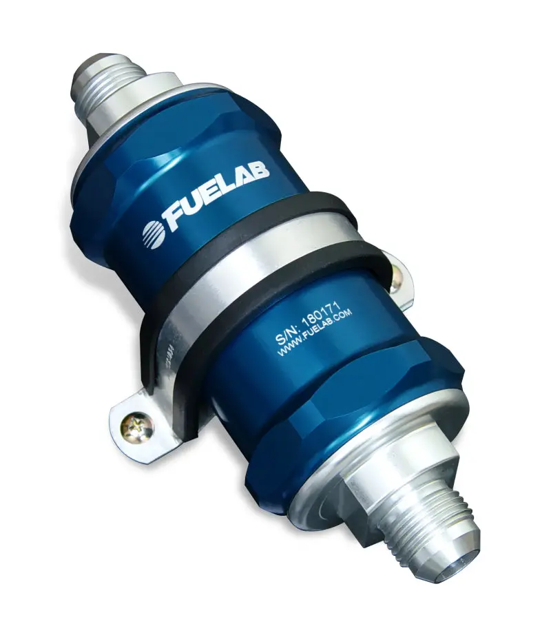 Fuelab 848 Inline Fuel Filter – -6 An Inlet/Outlet, 40-Micron Stainless Steel With Integrated Check Valve (Blue) 1