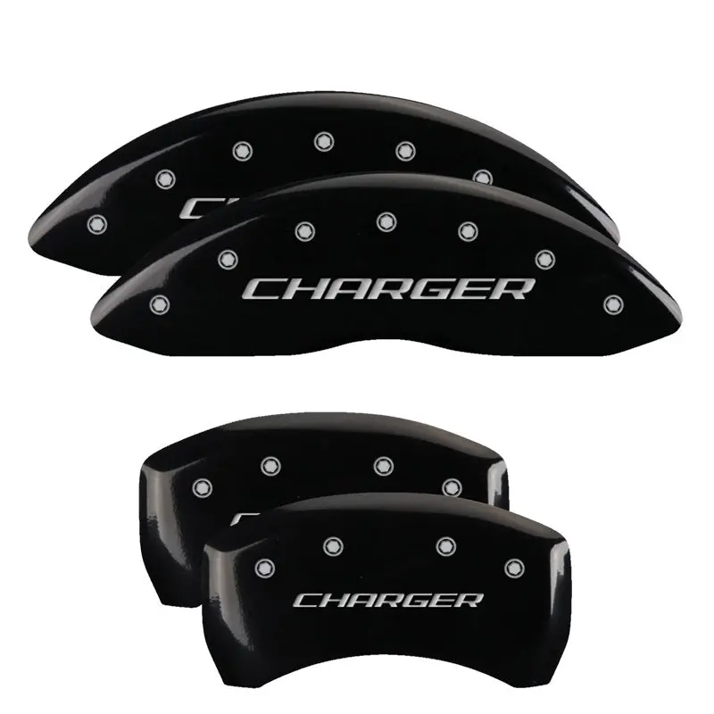 Mgp Engraved 4-Piston Caliper Covers – Front & Rear, Black Finish With Silver Accent 1