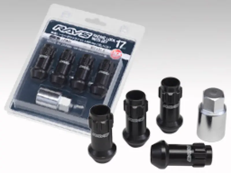 Rays 17-Inch Hex Racing Lock Nuts – L48 Long Style, 12X1.25 Thread, Black Chromate Finish (4-Pack) 1