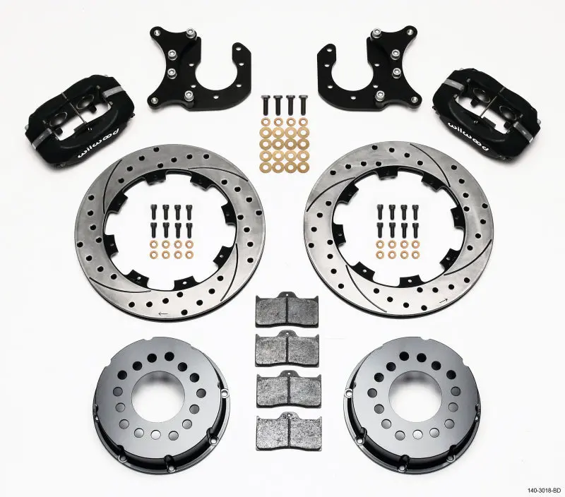 Wilwood Forged Dynalite Power-Steering Rear Brake Kit – Drilled Rotors For Ford 8.8″ Axle (2.5″ Offset, 5-Lug) 1